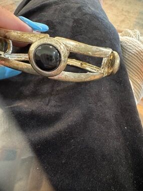 Gold-Tone Bracelet with Black Cabochon Accent